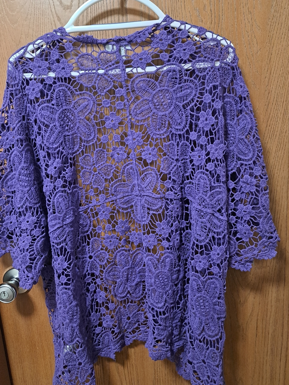 Catherines Purple Crochet Open-Front Poncho Cardigan - Picture 2 of 3